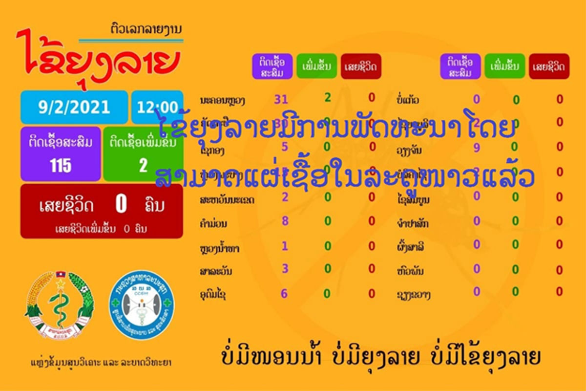 ໄລຍະ 1 ເດືອນມານີ້ມີຜູ້ຕິດເຊື້ອໄຂ້ຍຸງ ລາຍແລ້ວ 115 ຄົນໃນຂອບເຂດທົ່ວປະເທດ