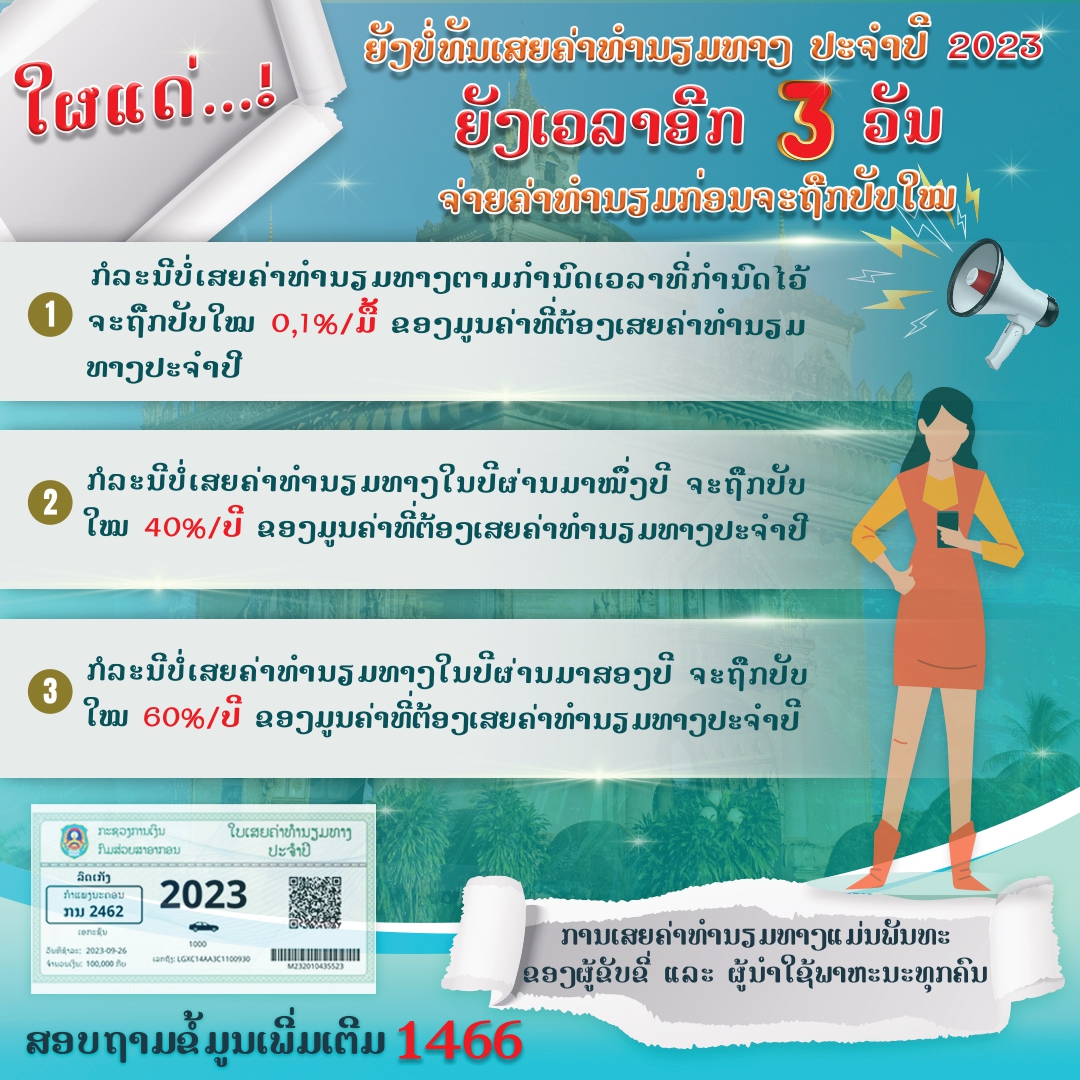 ເລີ່ມເດືອນໜ້າ ຫຼື ເດືອນ ຕຸລາ 2023 ຈະເລີ່ມມີການປັບໃໝເສຍຄ່າທໍານຽມທາງປະຈໍາປີ 2023