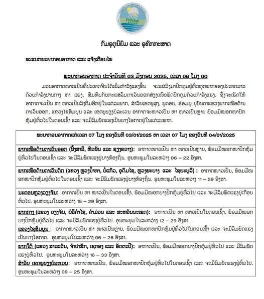 ອາກາດຈະເຢັນ ຫາ ໜາວເຢັນລົງຕື່ມອີກຢູ່ໃນແຕ່ລະພາກ
