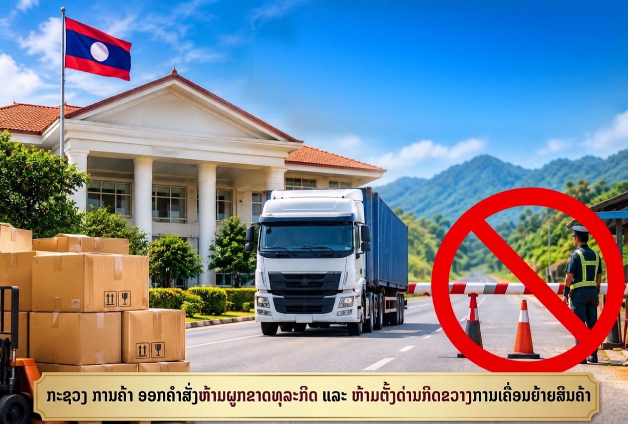 ກະຊວງ ການຄ້າ ອອກຄຳສັ່ງຫ້າມຜູກຂາດທຸລະກິດ ແລະ ຫ້າມຕັ້ງດ່ານກີດຂວາງການເຄື່ອນຍ້າຍສິນຄ້າ